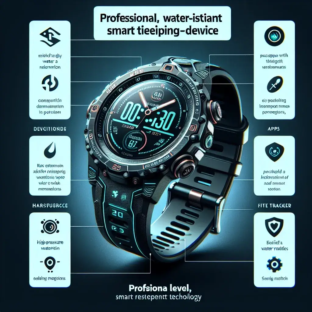 "Xiaomi professional dive-resistant smartwatch displayed against a backdrop of underwater exploration gear, showcasing its rugged design and advanced features for diving enthusiasts."