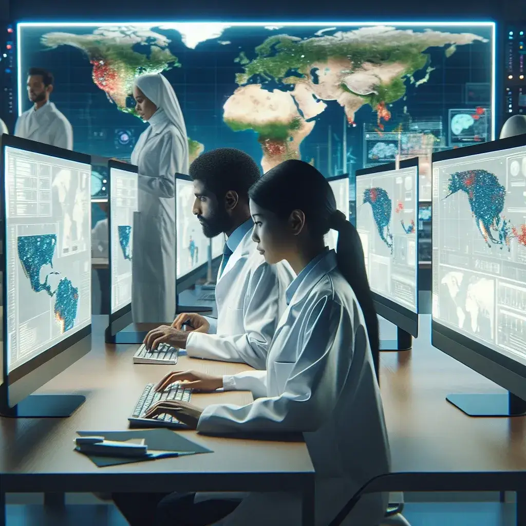 "AI technology analyzing data patterns to predict outbreaks of tropical diseases, highlighting innovative research methods by scientists."